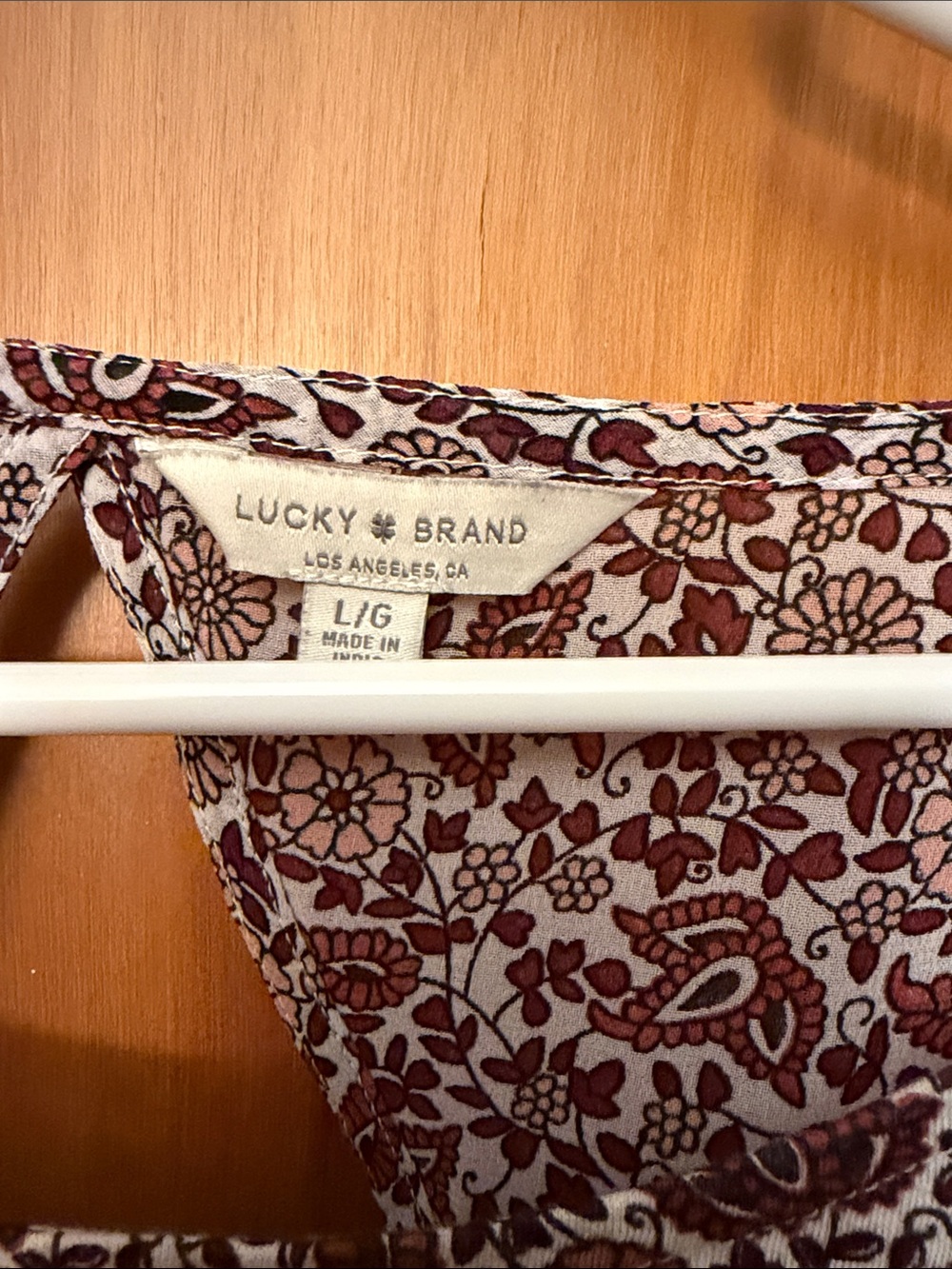 Lucky Brand Mixed-Print Floral Top in Burgundy and Coral - Picture 2 of 3